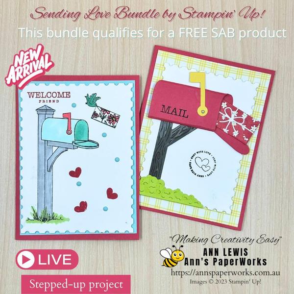 Sending Love stamp set and dies, Sending Love Bundle,  FAcebook Live with Ann Lewis from Ann's PaperWorks, Stampin' Blends, colouring tutorial, video tutorial