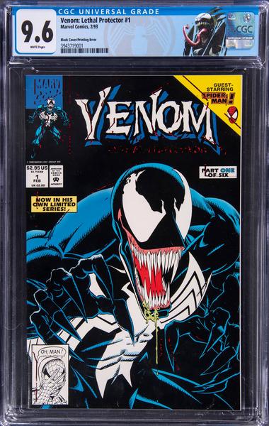 Venom Lethal Protector #1 Error Variant (black cover) CGC 9.6: very rare modern error, much coveted by Venom fans!