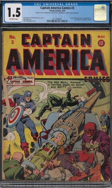Captain America Comics #3 CGC 1.5: Stan Lee's first work, 61 copies in the census