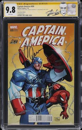 Captain America #695 CGC 9.8 Signature Series Chris Evans, Tom Holland and Stan Lee, 1/10