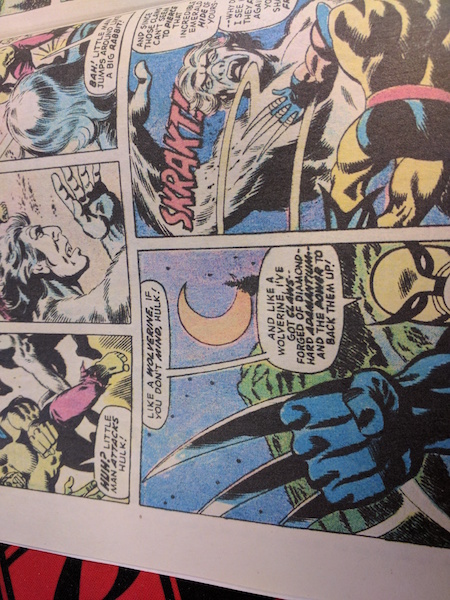 Fake Incredible Hulk #181: interior detail. Colors are mottled, pages ultra bright