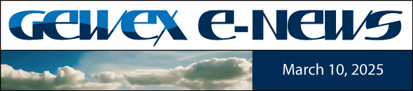 GEWEX E-News Header: text over clouds with  date