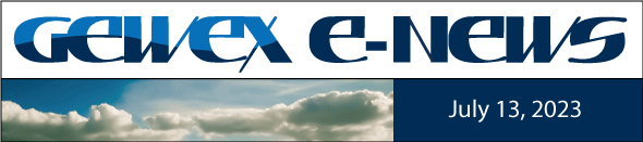 GEWEX E-News Header: text over clouds with  date