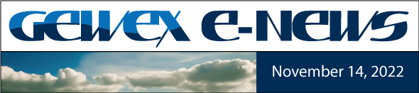 GEWEX E-News Header: text over clouds with  date