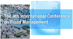 Text reading "9th International Conference on Flood Management" over image of flooding and image of glowing globe