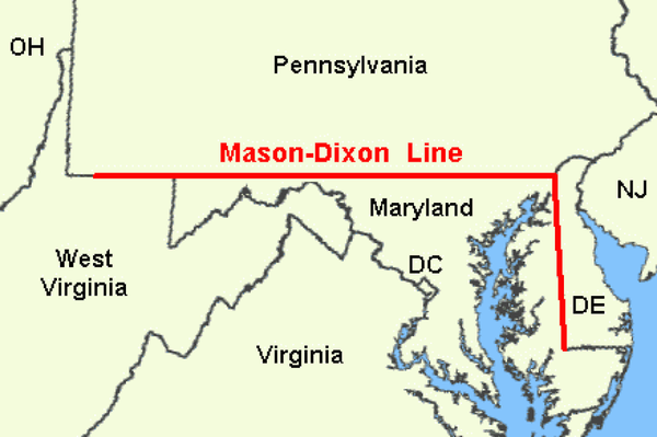 Map showing the Mason-Dixon Line along Pennsylvania's southern border