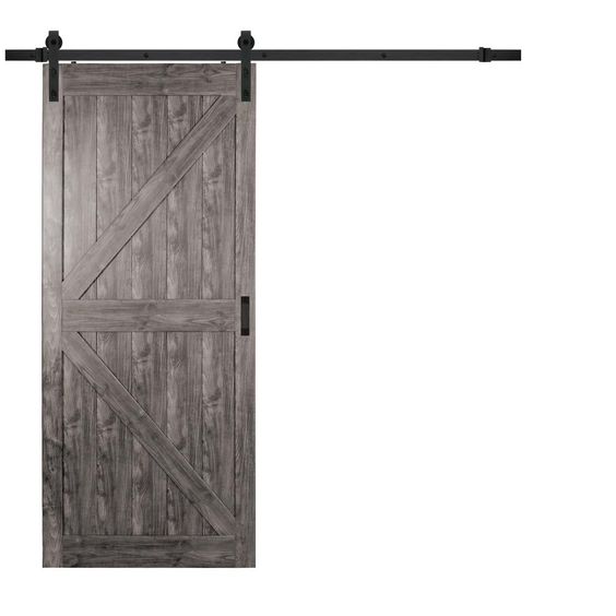 Age Grey K Design Solid Core Interior Composite Barn Door with Rustic Hardware Kit, Gray