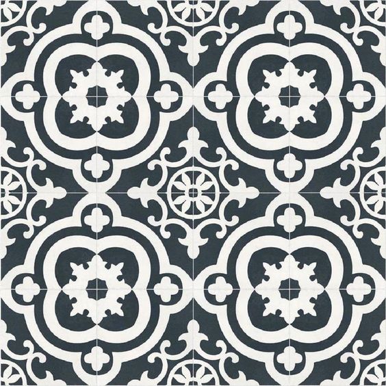 DELLA TORRE Cementina Black And White 8-in x 8-in Ceramic Encaustic Floor and Wall Tile