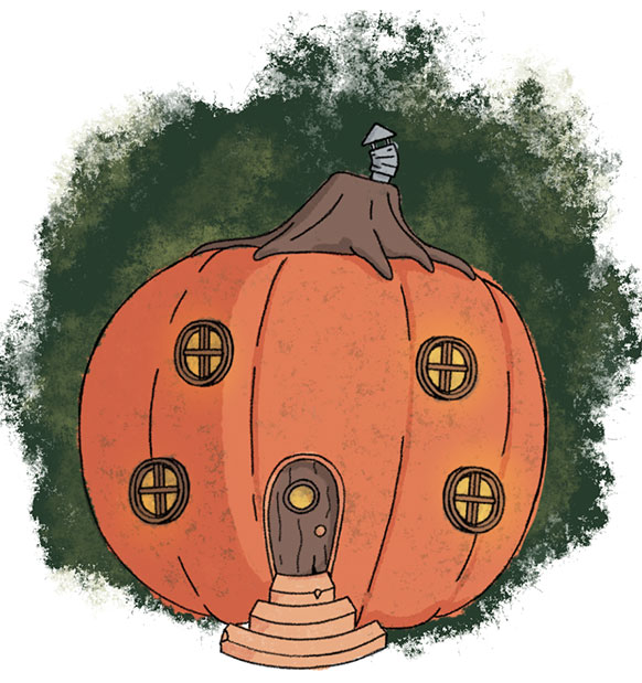 A chunky little pumpkin house.