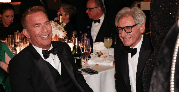 Kevin Costner Hangs Out With “1923” Star Harrison Ford At Golden Globes