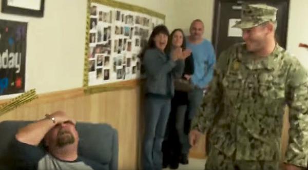 Sailor Returns From Deployment Early To Crash His Dad's 50th Birthday