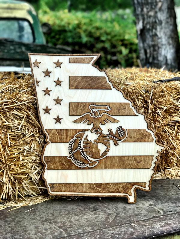 USMC - Georgia - American Flag Wood Wall Art