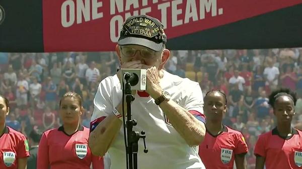 At 96, WWII Vet Silences Crowd With National Anthem On Harmonica
