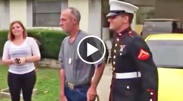 Veteran Bursts Into Tears When Marine Grandson Surprises Him On His Birthday