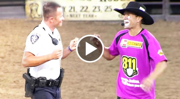 Rodeo Clown Brings A Police Officer Into Arena, But When They Start Dancing? Hysterical!