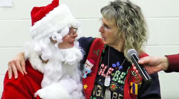 Young Soldier Dresses As Santa To Surprise Unsuspecting Mom For Christmas