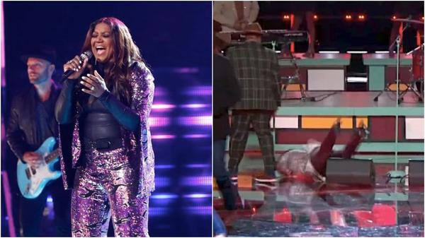 Team Blake's Wendy Moten Takes A Hard Fall On Stage During Live Show