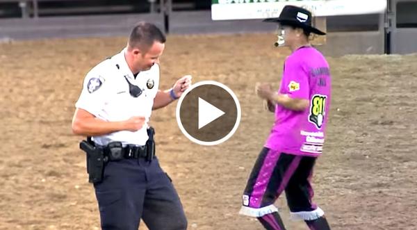 Rodeo Clown Brings A Police Officer Into Arena, But When They Start Dancing? Hysterical!