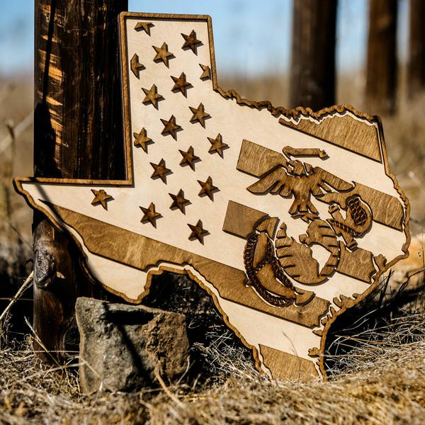 USMC - Texas - American Flag Wood Wall Art