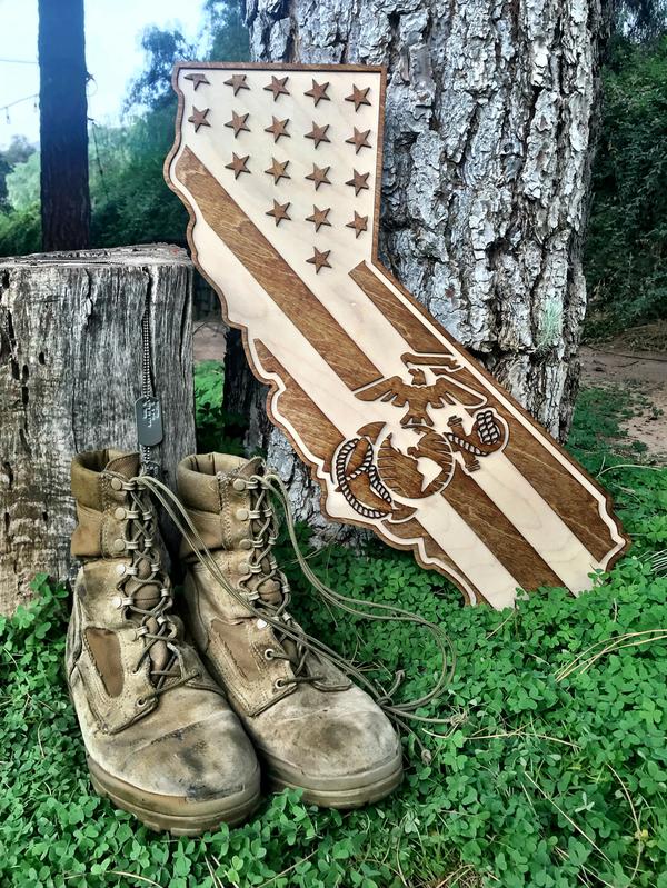 USMC - California - American Flag Wood Wall Art