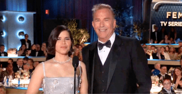 Kevin Costner Giggles While Reciting “Barbie” Monologue At Golden Globe Awards