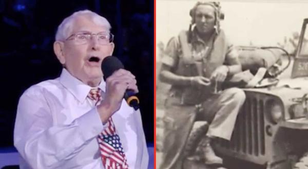 101-Year-Old WWII Veteran Sings National Anthem Before Hockey Game