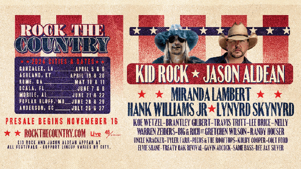 Kid Rock Announces Multi-City Festival Lineup With Jason Aldean, Hank Williams Jr., Lynyrd Skynyrd, And More