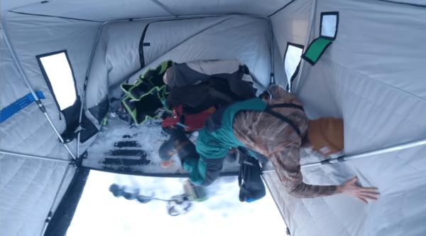 Man Doesn’t Unhook Fish Tent & Drives Off With Buddy Still Inside