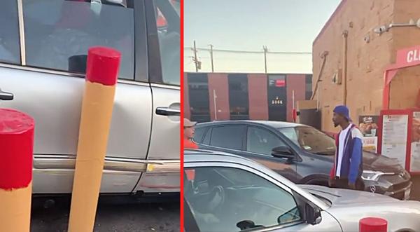 Lady Destroys Her Car Door Trying To Cut Popeyes Drive-Thru Line For Chicken Sandwich