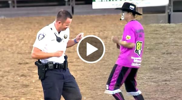 Rodeo Clown Brings A Police Officer Into Arena, But When They Start Dancing? Hysterical