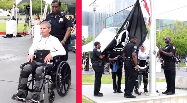 Paralyzed Army Veteran Stands To Raise American Flag At 4th Of July Ceremony