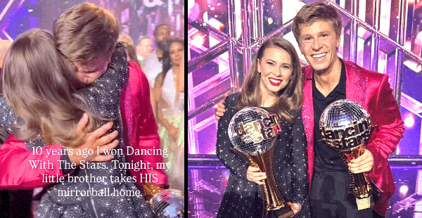 Bindi Irwin & Brother Robert Share Emotional Embrace After His Win On “Dancing With The Stars”