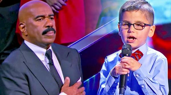 Sweet Little Boy Sings National Anthem For An Emotional Steve Harvey