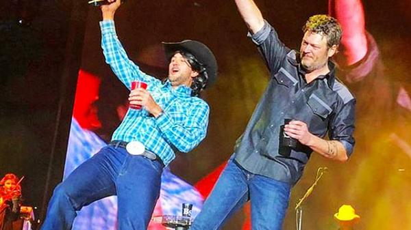 Luke Bryan Crashes Blake Shelton's Party To Sing George Strait's 'All My Ex's'