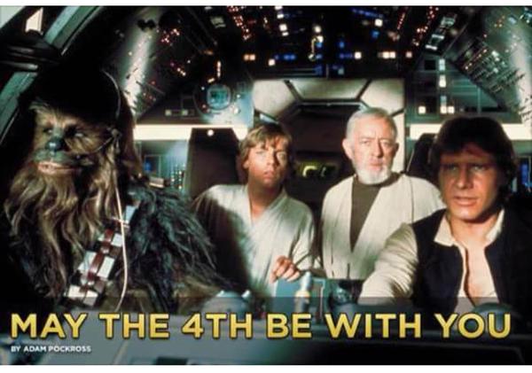 Star Wars "May the 4th Be With You" (image Chewbacca, Luke Skywalker, Obi Wan, and Han Solo)