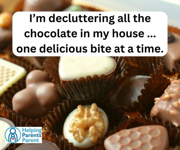 I'm decluttering all the chocolate in my house ... one delicious bite at a time.  (Image of chocolates in a box)