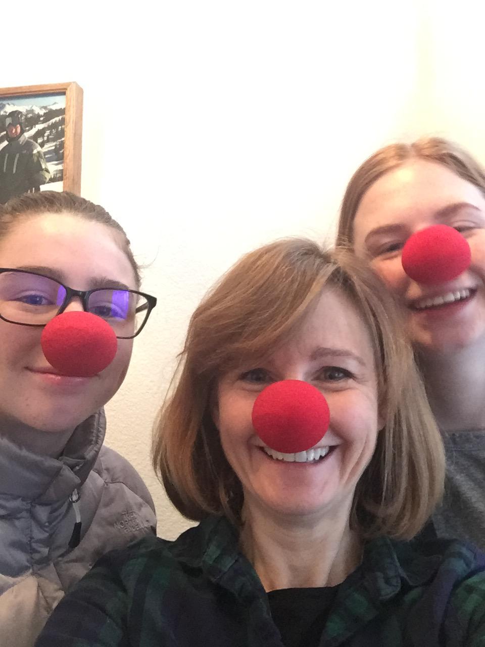 Dr Renee & daughters wearing red noses