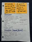A list of dinner and lunch ideas Dr. Renee's family brainstormed together.