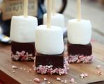 marshmallows dipped in chocolate and then peppermint candies