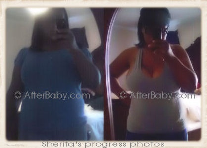 Sherita's before and after progress photos, showing her slimmer figure after losing weight with AfterBaby