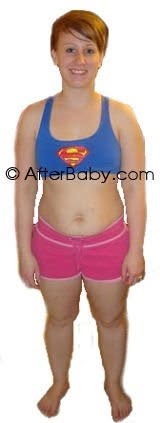 Teresa before, in a blue tank and pink shorts, before starting AfterBaby