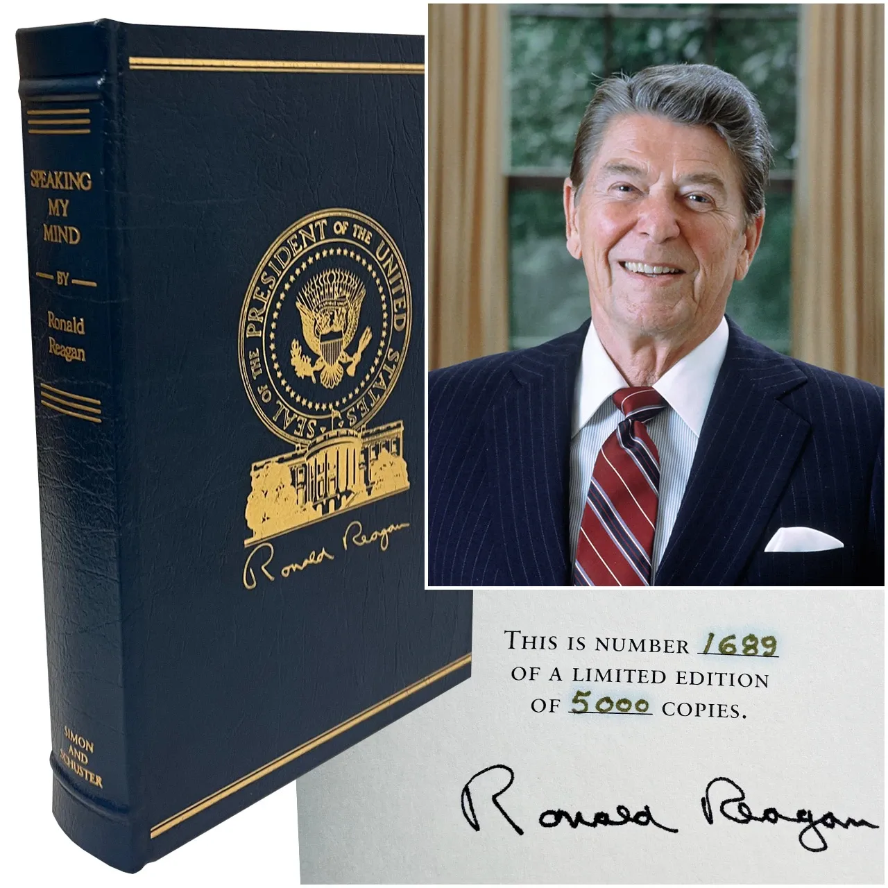 Ronald Reagan signed limited edition of Speaking My Mind, leather-bound with presidential seal