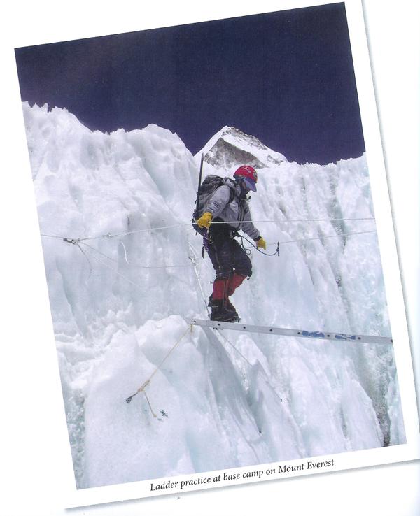 Ladder practice at base camp on Mt. Everest