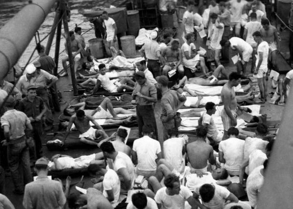 Survivors on the USS Bassett after rescue