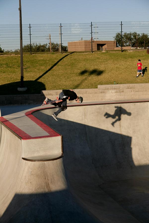 Image- Skater and shadow plunge, Lee & Joe Jamail Skatepark, Houston Texas © Heidi Straube 2013