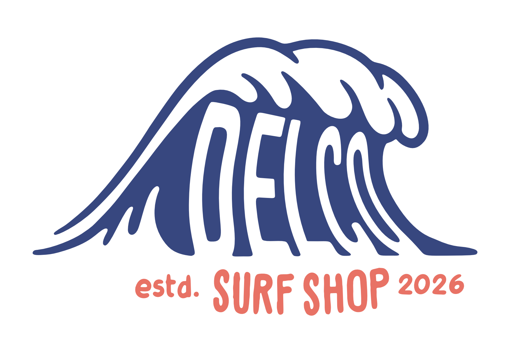Delco Surf Shop wave crest badge, established 2026